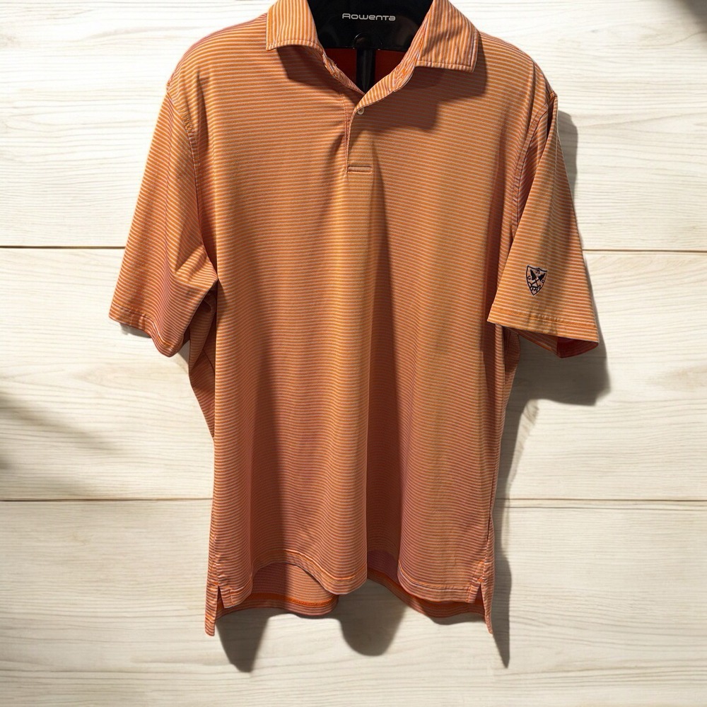 Fairway & Greene USA Orange White Stripe Golf Polo Shirt Logo In Short Sleeve L